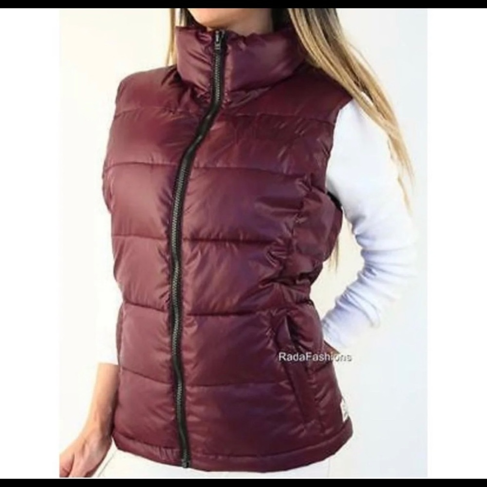 Pink Victoria’s Secret burgundy puff Vest size XS